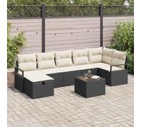 HGFDCBK Set di divani da giardino in polyrattan nero e crema, 8 pezzi con cuscini, design moderno con livellatori regolabili e spazio nascosto in panche e ottomani per terrazze