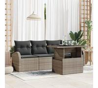 HGFDCBK Set di divani da giardino modulari in polyrattan grigio con tavolo, composto da due sedute centrali, due divani con braccioli e un tavolo in vetro di sicurezza, per configurazioni esterne