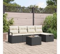 HGFDCBK Set di divani da giardino modulari in rattan sintetico, 6 pezzi, colore nero e crema, con cuscino, con vano portaoggetti nascosto, telaio in acciaio verniciato a polvere per una maggiore