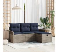 HGFDCBK Set divano da giardino modulare con cuscini, 4 pezzi, grigio e blu navy, in polyrattan, telaio in acciaio verniciato a polvere, rivestimenti idrorepellenti, scomparti nascosti
