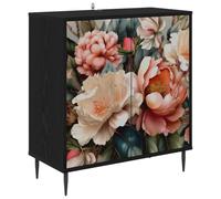 HGFDVCMR Borne - Credenza nera effetto rovere, 69 x 33 x 76 cm | Armadio compatto con motivo decorativo e 2 scomparti per organizzare il soggiorno, la sala da pranzo o il corridoio.