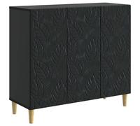 HGFDVCMR Credenza nera, 89 x 34,5 x 80 cm, comò con 3 ante, in legno | Mobile robusto con gambe in legno di eucalipto, ideale per il soggiorno e la sala da pranzo per una conservazione ordinata.