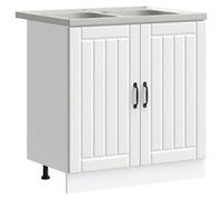 HGFDVCMR Mobile per lavello Lucca con lavello, 2 pezzi, bianco, in legno | Pratico mobile da cucina con lavello, molto spazio dietro due ante e poggiapiedi stabili.