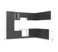 HGFDVCMR Set di 14 mobili da cucina Kalmar in legno nero | Cucina modulare con molto spazio per pentole e stoviglie. Adatto per la strutturazione di cucine moderne.