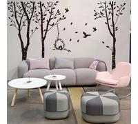 HGFHGD Adesivo murale dipinto a mano con grande albero e uccelli adesivo murale per camera da letto cameretta dei bambini paesaggio forestale adesivo murale pastorale arte per soggiorno