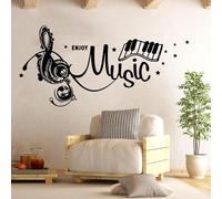 HGFHGD Adesivo murale nero con strumento musicale in acciaio musica per cameretta dei bambini decorazione in vinile carta da parati artistica