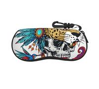 HGFIYTDCHKXZCD Cassa portatile degli occhiali della chiusura lampo di viaggio del copricapo di Jaguar del cranio di stile del fumetto, cassa leggera di vetro della gomma del cloroprene, Nero , Taglia