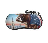 HGFIYTDCHKXZCD Una mucca drappeggiata nella cassa portatile degli occhiali della chiusura lampo di viaggio della bandiera, cassa leggera di vetro di gomma del cloroprene, Nero , Taglia unica