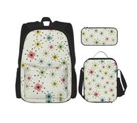 Hgfvy Atomic Stars - Zaino leggero con motivo retrò e borsa termica per il pranzo e astuccio, nero, Taglia unica