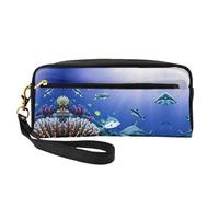 HGFVY Borsa per il trucco con squalo che nuota sotto il mare, piccola borsa organizer da viaggio per trucco da donna a doppio strato portatile, nero, Taglia unica