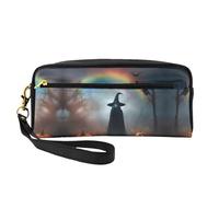 HGFVY Borsa per il trucco da donna, a doppio strato, portatile, con motivo arcobaleno e fantasma, cappello da strega, ragni, nero, Taglia unica