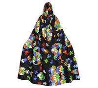 HGFVY Mantello con cappuccio per adulti con pezzi di puzzle per la consapevolezza dell'autismo, mantello con cappuccio per donne e uomini, costumi di Halloween, cosplay di Natale, nero