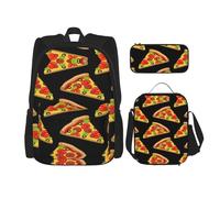 Hgfvy Tasty Pizza Zaino leggero per zaino con borsa termica per il pranzo e astuccio set, nero, Taglia unica
