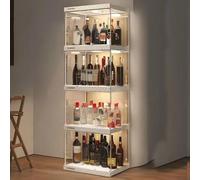 Hggdsac Portabottiglie di Vino, LED Vetrinetta per Collezionismo, in acrilico, trasparente, mobile per enoteca per cucina, bar, cantina per casa, ufficio, soggiorno 4ripiani: L×W×H:40 * 33 * 124cm