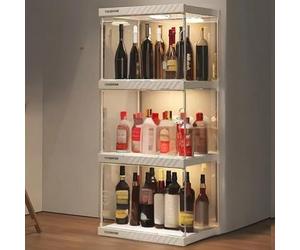 Hggdsac Portabottiglie di Vino, LED Vetrinetta per Collezionismo, in acrilico, trasparente, mobile per enoteca per cucina, bar, cantina per casa, ufficio, soggiorno 3ripiani: L×W×H:40 * 33 * 94cm