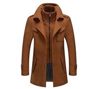 HGGES Men's Winter Coat，Men's Warm Wool Coat, Removable Double Collar Pea Coats Casual Winter Business Slim Fit Jacket Plus Cotton Lining Thick Pull Outdoor Windproof Coat
