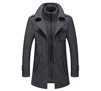 HGGES Men's Winter Coat，Men's Warm Wool Coat, Removable Double Collar Pea Coats Casual Winter Business Slim Fit Jacket Plus Cotton Lining Thick Pull Outdoor Windproof Coat