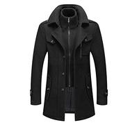 HGGES Men's Winter Coat，Men's Warm Wool Coat, Removable Double Collar Pea Coats Casual Winter Business Slim Fit Jacket Plus Cotton Lining Thick Pull Outdoor Windproof Coat
