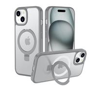 HGH Custodia per iPhone 15 da 6,1 pollici, con supporto per MagSafe, custodia con supporto ad anello, retro trasparente, sottile, antiurto, per iPhone 15 (grigio titanio)