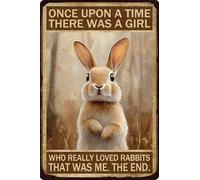 HGIEJPTIK Targa in metallo con coniglietto "Once Upon A Time There Was A Girl Who Really Loved Rabbit It Was Me The End For Home Office Yard Bearoom Cafe Wall Decor 20,3 x 30,5 cm