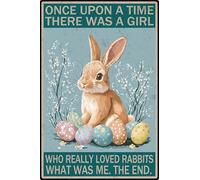 HGIEJPTIK Targa in metallo con coniglietto "Once Upon A Time There Was A Girl Who Really Loved Rabbit It Was Me The End For Home Office Yard Bearoom Cafe Wall Decor 30,5 x 40,6 cm