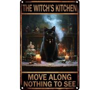 HGIEJPTIK Targa in metallo con gatto The Witch's Kitchen Move Along Nothing To See per casa, ufficio, cortile, giardino, negozio, bar, decorazione da parete, 20,3 x 30,5 cm