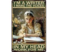HGIEJPTIK Targa in metallo con scritta in inglese "I'm A Writer I Make The Vcices In My Head Work For Me For Me", decorazione da parete per casa, ufficio, cortile, Bearoom bar, 30,5 x 40,6 cm