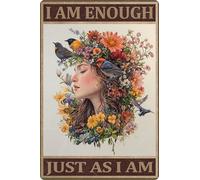 HGIEJPTIK Targa in metallo con scritta in lingua inglese "I Am Enough Just As I Am For Home Office Yard Bearoom Cafe Wall Decor 30,5 x 40,6 cm