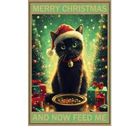HGIEJPTIK Targa in metallo con scritta in lingua inglese "Merry Christmas And Now Feed Me For Home Office Yard Garden Shop Cafe Wall Decor 20,3 x 30,5 cm