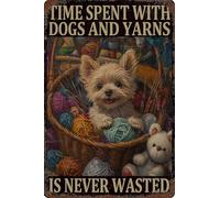 HGIEJPTIK Targa in metallo con scritta "Time Spent With Cats And Yarns Is Never Wasted For Home Office Yard Bearoom Cafe Wall Decor 30,5 x 40,6 cm