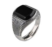 HGJH Anelli d'Argento,Anello in Argento Sterling 925 Grande Quadrato Nero Onice Naturale Vintage Grosso Punk Anelli Regolabili Pietra Preziosa Energia Fascino Gioielli da Sposa Regali per Uomo Donna