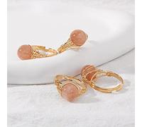 HGJH Anelli Regolabili, Anello d'oro con Pietra del Sole Tondo con Perline Naturali Anello d'oro con Filo di Seta Apertura d'ansia Girevole Regolabile Regalo per la Festa di Nozze di Moda