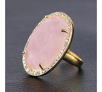 HGJH Anelli Regolabili, cabochon in Quarzo Rosa Vintage sfaccettato Placcato Oro intarsiato in Cristallo Aperto Anello Regolabile Anelli Donna Uomo Regalo Festa Matrimonio Gioielli Regali