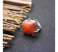 HGJH Anelli Regolabili, Pietra Rossa Quadrata Pietra Naturale Argento Regolabile Semplice Anello Aperto con Pietra Preziosa Reiki per Ragazze Donne Regali di Gioielli per Feste di Nozze