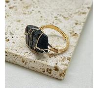 HGJH Anello di Pietra, Anelli di Cristallo con Pietra Naturale Tormalina Nera Anello con Fetta di Fascino Irregolare Gioielli da Donna Regali per Festeanello di Pietra Regolabile