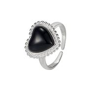 HGJH Anello in Argento Sterling 925,Anelli Regolabili per Donna A Forma di Cuore Nero Onice 925 Anelli di Eternità Temperamento retrò FEDI Nuziali Anelli di Promessa per Ragazze Signore