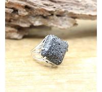 HGJH Anello Regolabile, Anello in Pietra Naturale Cabochon Quadrato Anello in Pietra Lavica Nera Ridimensionabile Anelli per Donna Gioielli di Moda