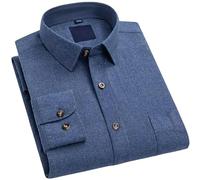 Camicia Flanella Uomomen'S Long Sleeve Flannel Shirt Thermal Shirt Lake Blue Shirt Button-Down Cotton Grandfather Shirt Comfortable Henry Shirt Casual Work Shirt for Men Boys,4XL