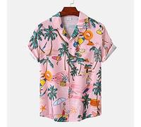 HGJH Camicia Uomo Fantasia, Camicie di Lino Casual da Uomo Stampa Albero di Cocco Rosa Camicia Hawaiana Colletto Button Down Top Camicie A Maniche Corte da Uomo in Stile Etnico Spiaggia,L