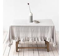 HGJH Tovaglia Di Lino Fattoria Retrò Grigio Chiaro Boho Volant Copritavolo Tovaglia Di Cotone Naturale Per Tavolo Festa Di Nozze Pranzo Banchetto Decor,90X90Cm