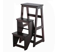 HGJHJJHK 3 gradini in legno massello scaletta scaletta per interni sedia pieghevole scala sgabello salita multifunzione domestico (colore: noce nero)