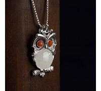 HGJHJJHK Accessori Vintage S925 Collana per Donne White Giade Agata Red Owl Gioielli Classici Classico Collane per ciondoli Femminili Chart Gift National Old Craft National Craft National Old Craft