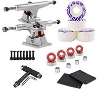 HGJHJJHK Camion Skateboard - Camion Standard per Skate Board 2 PCS con Accessorio per Cuscinetti per Cuscinetti a Monte per Pattini, Bianco Argento