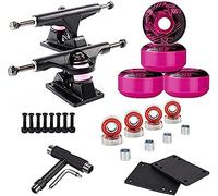 HGJHJJHK Camion Skateboard - Camion Standard per Skate Board 2pcs 2pcs con Accessorio per Cuscinetti per Cuscinetti a Monte per Pattini, Rosso Rosa Nera
