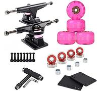 HGJHJJHK Camion Skateboard - Camion Standard per Skate Board 2pcs 2pcs con Accessorio per Cuscinetti per Cuscinetti a Monte per Pattini, Rosa Rosa Nera