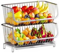 HGJHJJHK Cesto portanti a Portata di Verdura a 2 Livelli Cestino impilamento in Acciaio Inossidabile Cesto di Frutta, rastrelliere organizzatore da Cucina controso