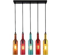 HGJHJJHK Luce a Ciondolo in Bottiglia di Vetro a LED Lampada per Vento Industriale Vintage Regolabile con Bottiglia di Vetro colorato Paralume lampadario Sala da Pranzo retrò lampadario E27