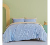 HGJHJJHK Lussuoso Copripiumino Bicolore, Copripiumino in Raso setoso Super Morbido, Set di Biancheria da Letto in 4 Pezzi, Chiusura con Zip Nascosta (Matrimoniale Blu + Giallo)