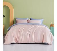 HGJHJJHK Lussuoso Copripiumino Bicolore, Copripiumino in Raso setoso Super Morbido, Set di Biancheria da Letto in 4 Pezzi, Chiusura con Zip Nascosta (Matrimoniale Rosa + Blu)