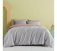 HGJHJJHK Lussuoso Copripiumino Bicolore, Copripiumino in Raso setoso Super Morbido, Set di Biancheria da Letto in 4 Pezzi, Chiusura con Zip Nascosta (Grigio + Rosa King)